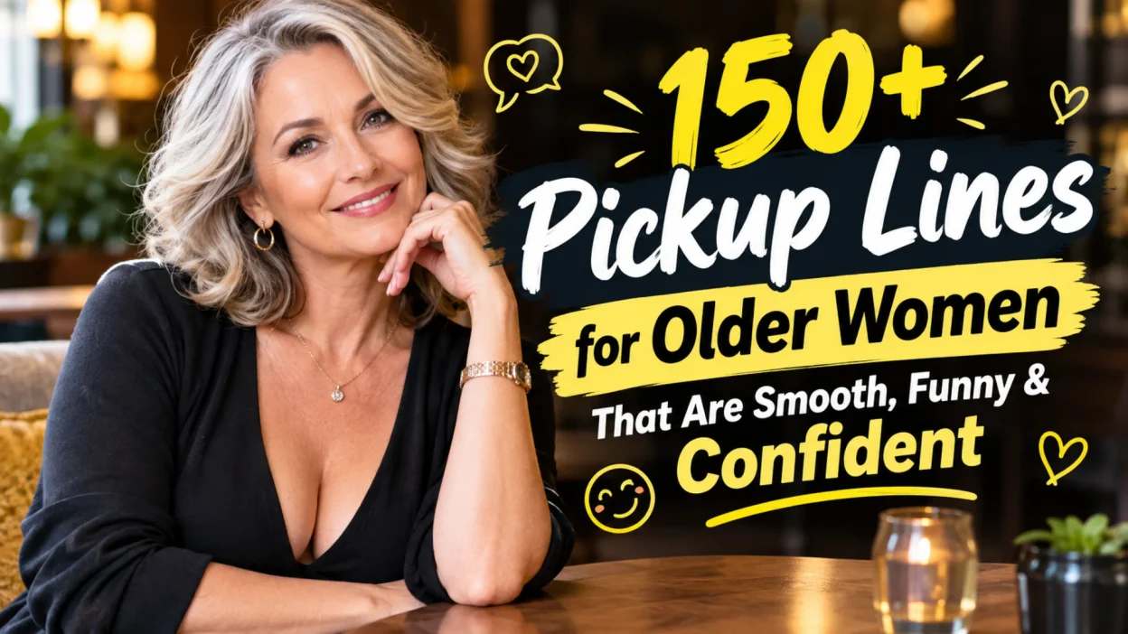 Confident older woman smiling with 150+ smooth, funny and confident pickup lines for older women
