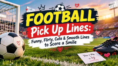 Football pickup lines with a romantic soccer ball, stadium, goal, and playful love-themed design.
