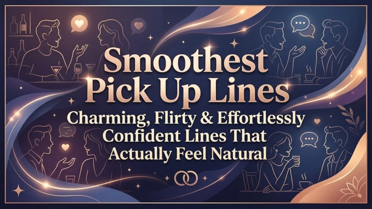 Smoothest pick up lines title graphic with elegant typography and flirty